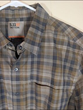 5.11 Tactical Men's Plaid Button-Down Shirt in Olive and Gray